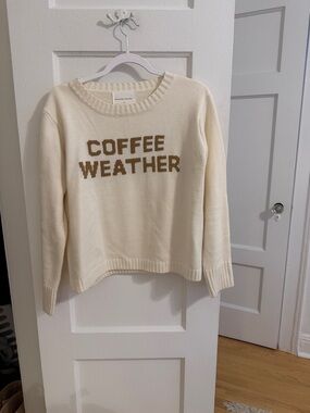 Panache Cream Sweater with Brown "COFFEE WEATHER" Text